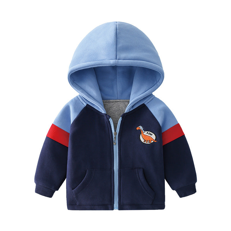 Children's Cartoon Little Dinosaur Hooded Zipper Cardigan Stitching Jacket