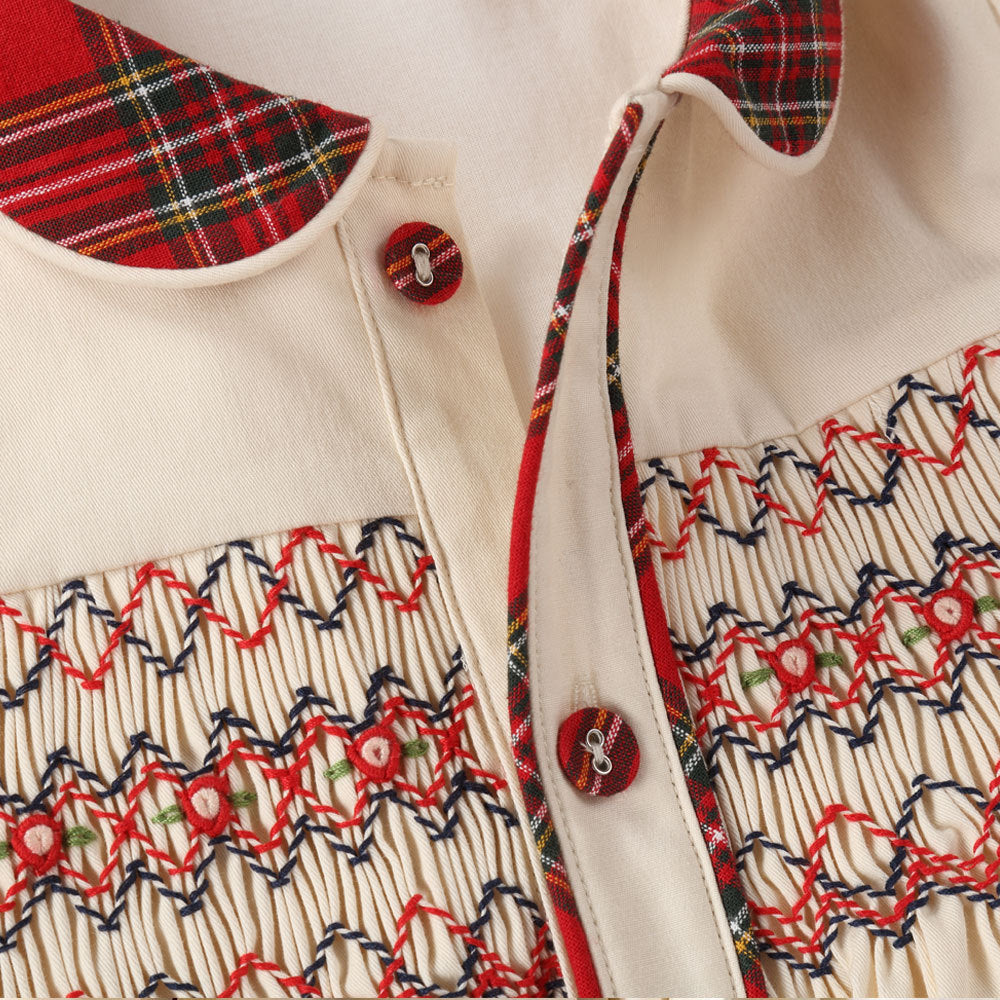 Dress Girls Retro Western Style Embroidered Plaid Skirt Female Treasure Pure Cotton Long Sleeves