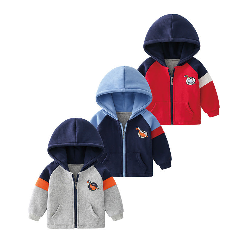 Children's Cartoon Little Dinosaur Hooded Zipper Cardigan Stitching Jacket
