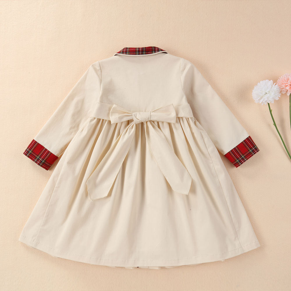 Dress Girls Retro Western Style Embroidered Plaid Skirt Female Treasure Pure Cotton Long Sleeves