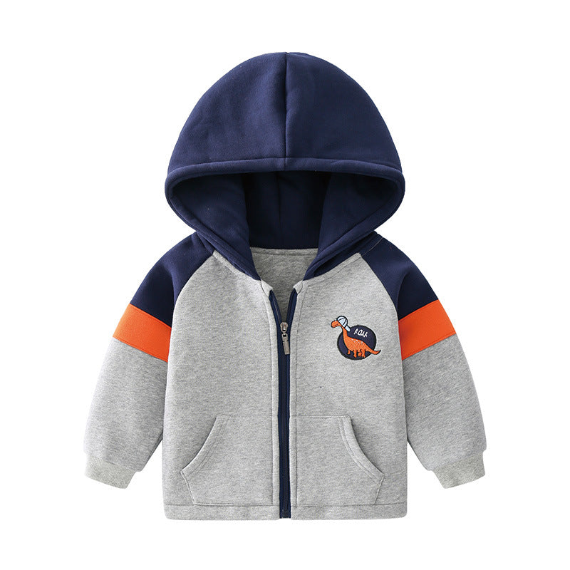 Children's Cartoon Little Dinosaur Hooded Zipper Cardigan Stitching Jacket