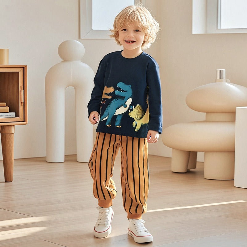 Autumn Male Cartoon Striped Children Suit